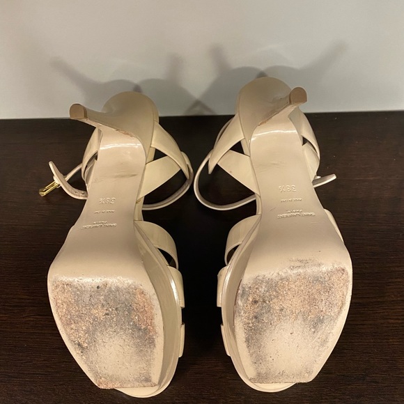 SAINT LAURENT Tribute Platform Sandals Beige 38.5 75mm - Picture 12 of 16